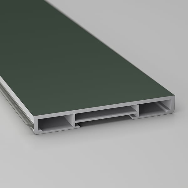 Modern dark green kitchen plinth, sleek design. Shows quality finish and straight edges.