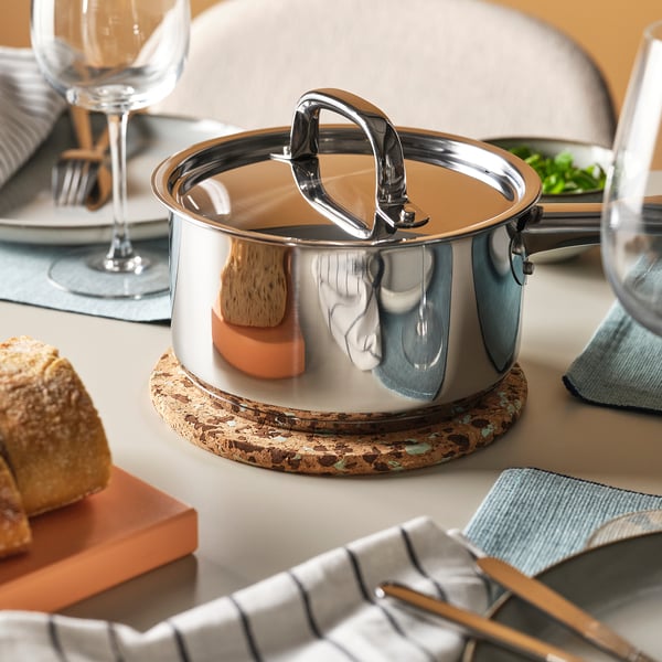 HEAT Trivet, cork patterned/light turquoise, 7 "
