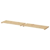 Two light wood shelves, simple design, no items, natural finish.