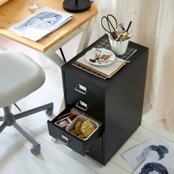 HELMER Drawer unit on casters, black, 11x25 5/8 "