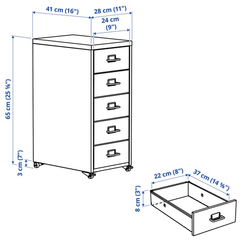HELMER Drawer unit on casters, white, 11x25 5/8 "