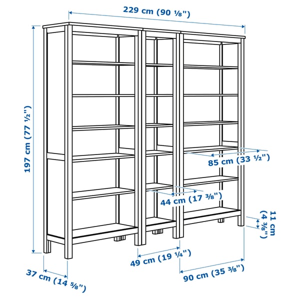 Illustration with measurements for the product: HEMNES.