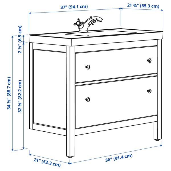 HEMNES / ORRSJÖN Vanity with drawers, gray, 37x21 3/4x34 7/8 "