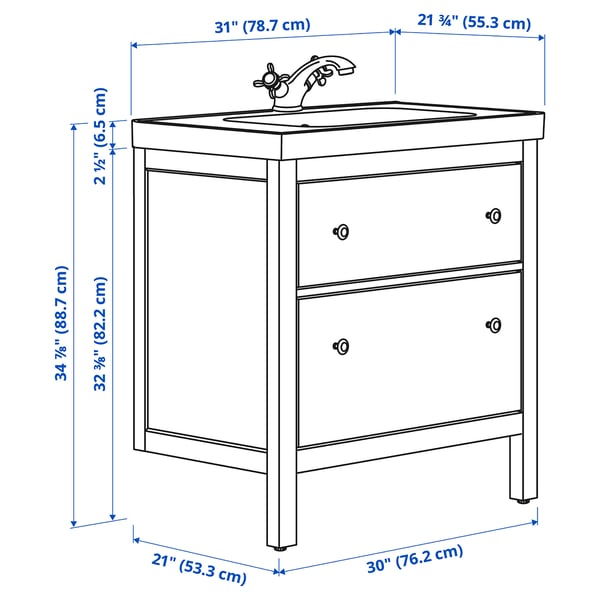 HEMNES / ORRSJÖN Vanity with drawers, white, 31x21 3/4x34 7/8 "