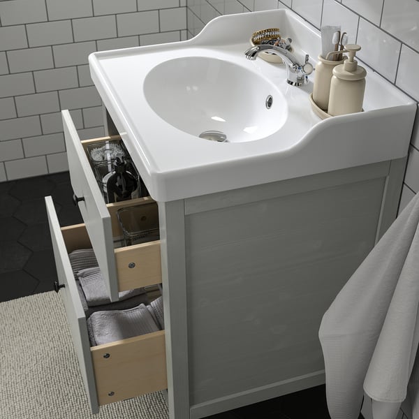 HEMNES / RUTSJÖN Vanity with drawers, gray, 25 1/4x21 7/8x37 "