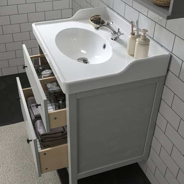 HEMNES / RUTSJÖN Vanity with drawers, gray, 31 3/8x21 7/8x37 "