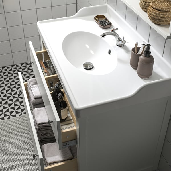 HEMNES / RUTSJÖN Vanity with drawers, white, 37 3/8x21 7/8x37 "