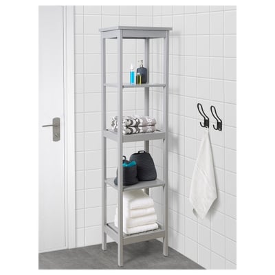 HEMNES bathroom shelf: towels, baskets, bottles