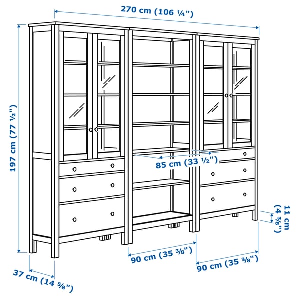 Illustration with measurements for the product: HEMNES.