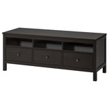 Ikea HEMNES tv bench, black-brown, rectangular, pine wood, 2 large drawers, open & closed storage.