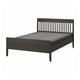 Modern black bed, IDANÄS, with vertical head and footboard slats, dark wood frame, simple design.