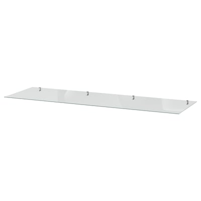 The IDANÄS shelf is a clear, rectangular glass shelf. Its modern design offers a sleek and minimalistic look.