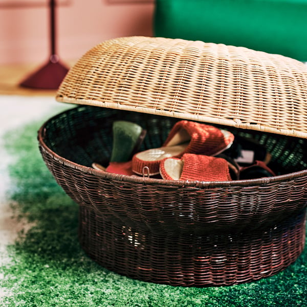 IKEA PS 2026 Footstool with storage, rattan brown-red