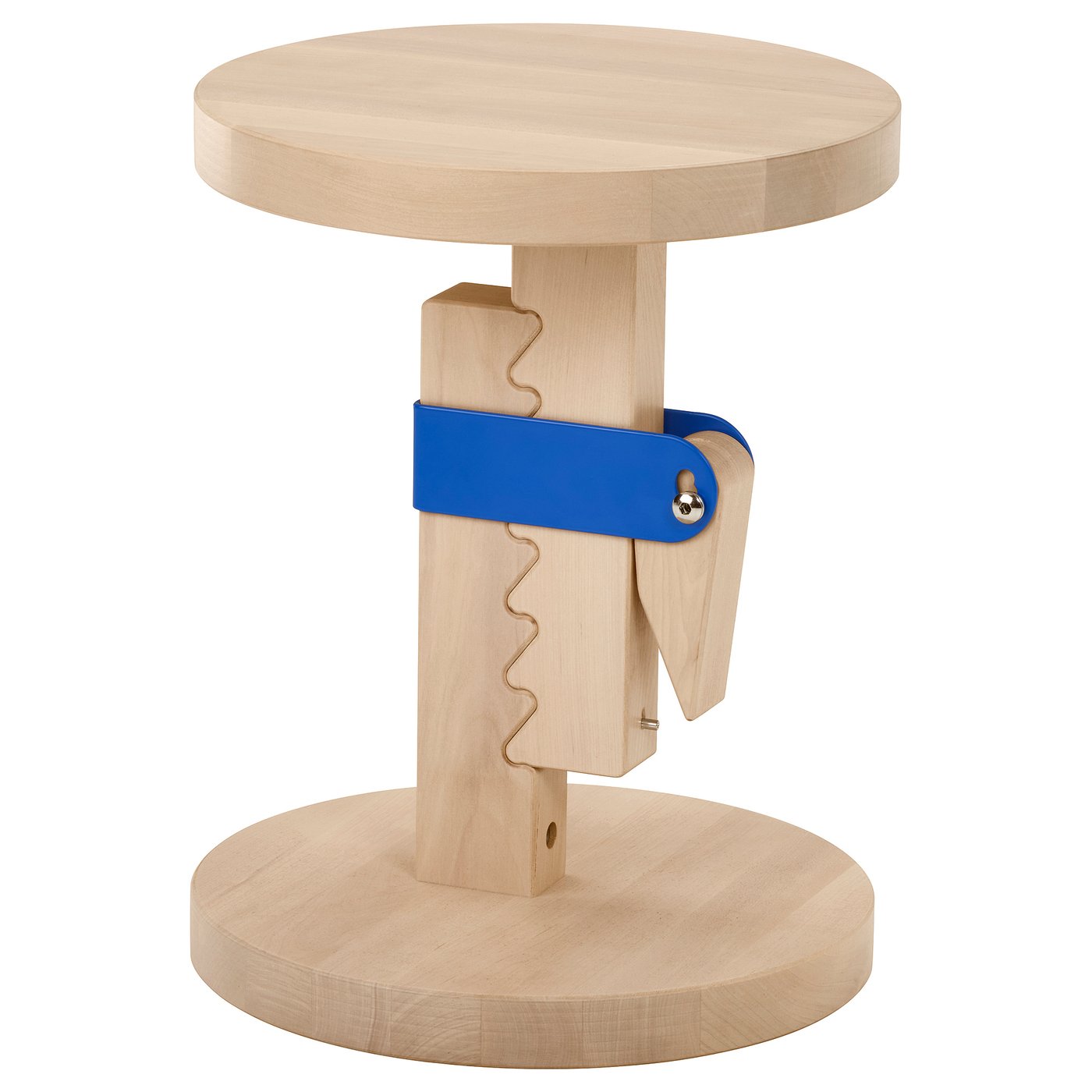IKEA PS 2026 Stool, height adjustable birch/Clear lacquered bright blue