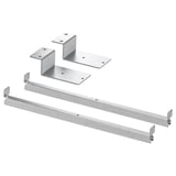 Silver INLÄGG metal fixtures for attaching table tops, includes plates and rails.