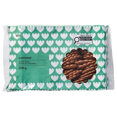 IKEA ginger thins packaging, heart pattern, 600g.