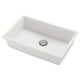 KILSVIKEN quartz sink, white, rectangular, single deep bowl, stainless drain cover, sleek modern design.