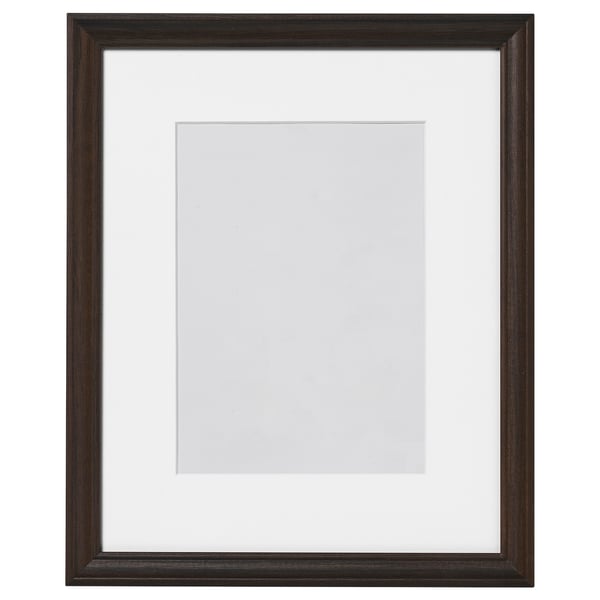 Dark wood picture frame with white mat, rectangular shape, thin edge, traditional design.