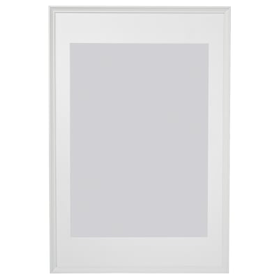 KNOPPÄNG picture frame, white, rectangular, thin edge, plastic front protection.