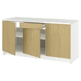 A KNOXHULT kitchen unit with light wood doors, a white marble top, and a drawer for storage.