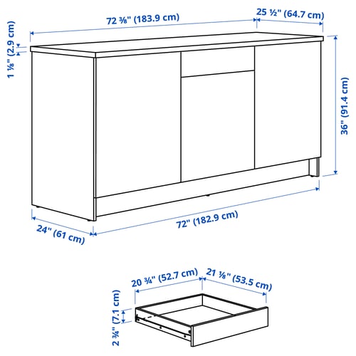 KNOXHULT Base cabinet with doors and drawer, oak effect, 72x24x36 "