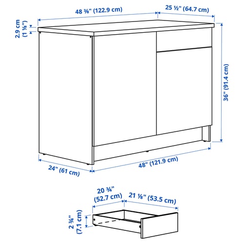 KNOXHULT Base cabinet with doors and drawer, white frame, 48x24x36 "
