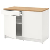 KNOXHULT white kitchen base unit with oak top, drawer, and cabinet. Modern and practical design for easy storage.