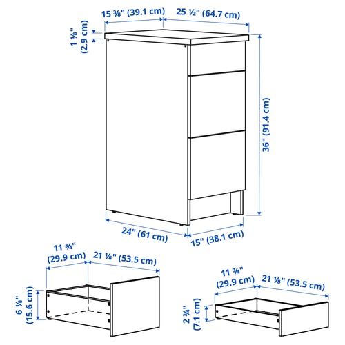 KNOXHULT Base cabinet with drawers, white frame, 15x24x36 "