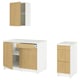 Modern kitchen set with white and light wood cabinets, including wall units, base units with doors and drawers, and a countertop.