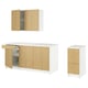 A set of modern light wood and white kitchen cabinets. Base and wall units with a marble effect countertop.