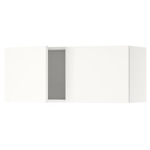 White KNOXHULT wall cabinet with grey interior, rectangular, modern kitchen design.