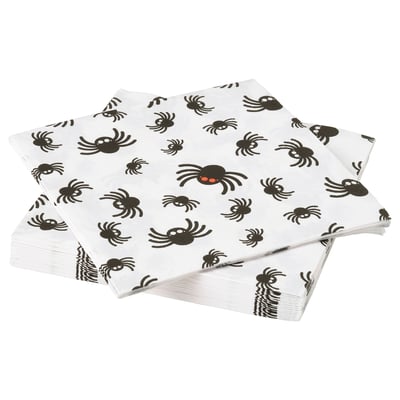KUSTFYR Paper napkin, spider pattern white/black, 13x13 "