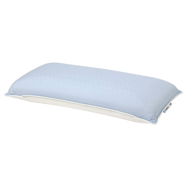 Light blue ergonomic memory foam pillow, rectangular shape with textured honeycomb pattern, suitable for side/back sleepers.