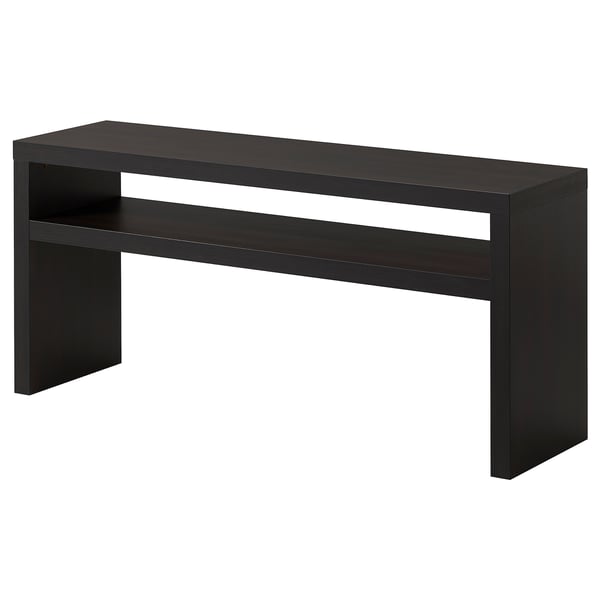 BLACK console table with 2 open shelves and honeycomb paper support. Minimalist modern design.