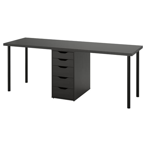 LAGKAPTEN / ALEX Desk, black-brown/black, 78 3/4x23 5/8 "