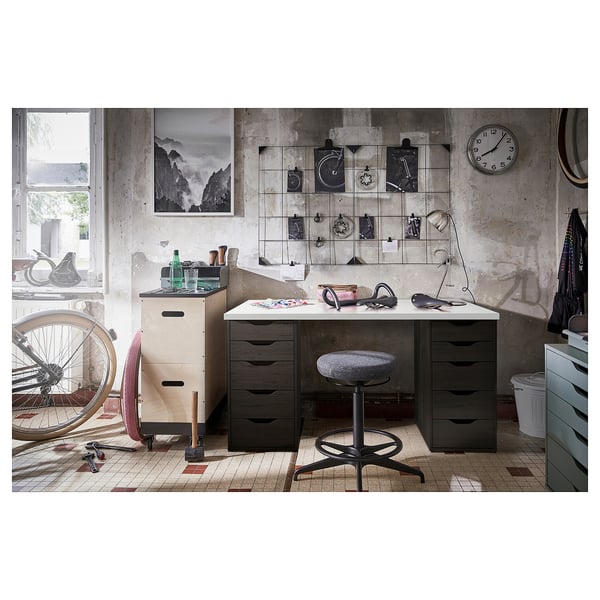 LAGKAPTEN / ALEX Desk, white/black-brown, 55 1/8x23 5/8 "
