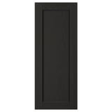 Depicts a black LERHYTTAN kitchen cabinet door with a traditional design, featuring a solid wood frame and a sunken ash veneer panel.