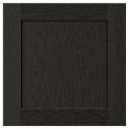 LERHYTTAN black kitchen cabinet door with bevelled solid wood frame and ash veneer panel.