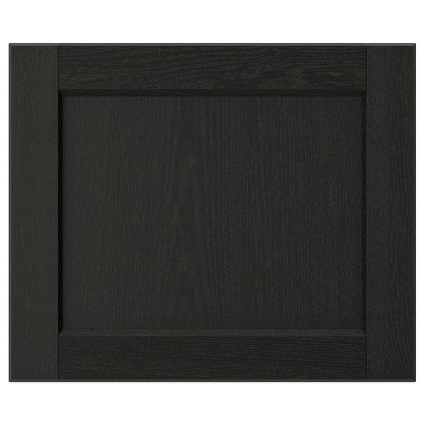 Is of a LERHYTTAN black kitchen cabinet door with a traditional wooden frame and veneer panel.