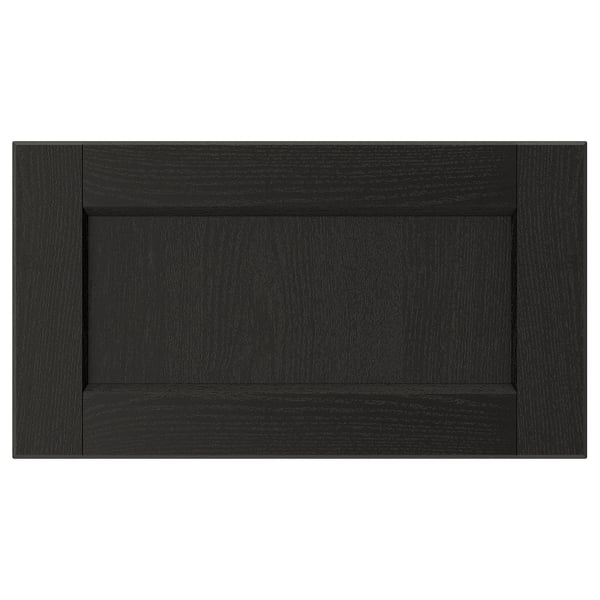 LERHYTTAN black kitchen drawer front with solid ash frame and bevelled edges.