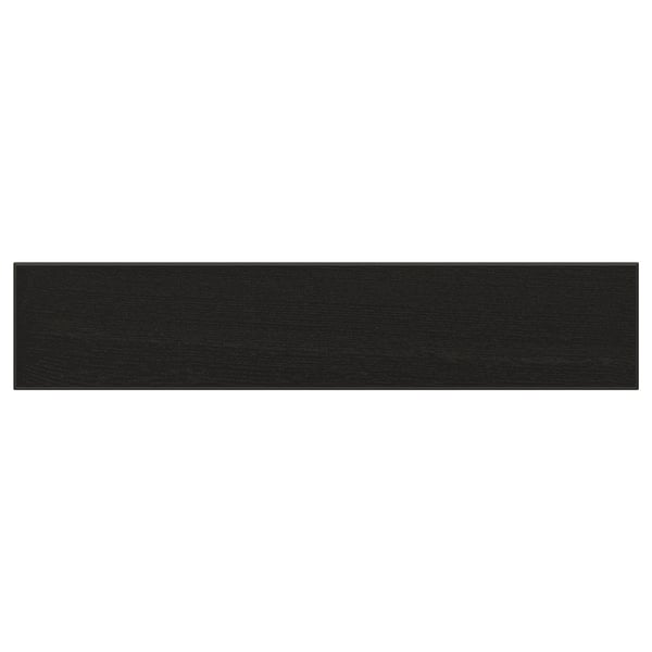 Black rectangular solid wood kitchen drawer front with bevelled edges.