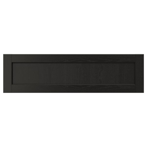 Black LERHYTTAN kitchen cabinet with solid wood frame, bevelled edges, and veneer panel.