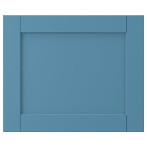 LERHYTTAN drawer front, blue, rectangular, wooden frame with bevelled edges and birch veneer centre panel.
