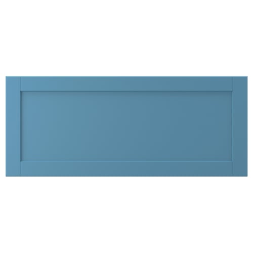 LERHYTTAN drawer front, blue, with wooden frame and inset panel.