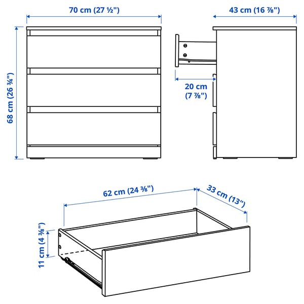 LILLBERGET 3-drawer chest, white, 27 1/2x16 7/8x26 3/4 "