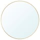 Golden-framed round mirror with a sleek design.
