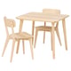 A LISABO dining set with a light ash veneer finish. It includes a square table and two chairs with a modern scandinavian design.