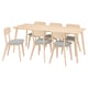 A light wood LISABO dining set with a rectangular table and six chairs. The chairs have grey cushions.