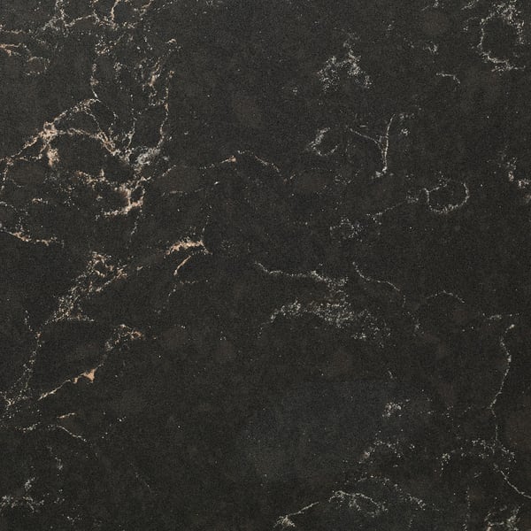 Dark worktop with intricate, light-colored veins and a smooth, glossy surface.