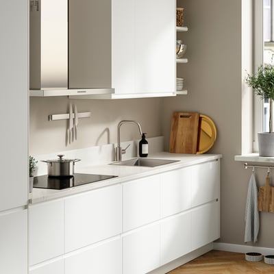 LOCKEBO Custom countertop, off-white brown/marble effect glass composite, 3/4 "
